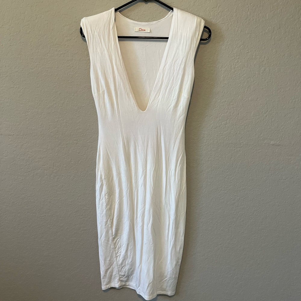 White Bodycon Dress w/ Low V Front